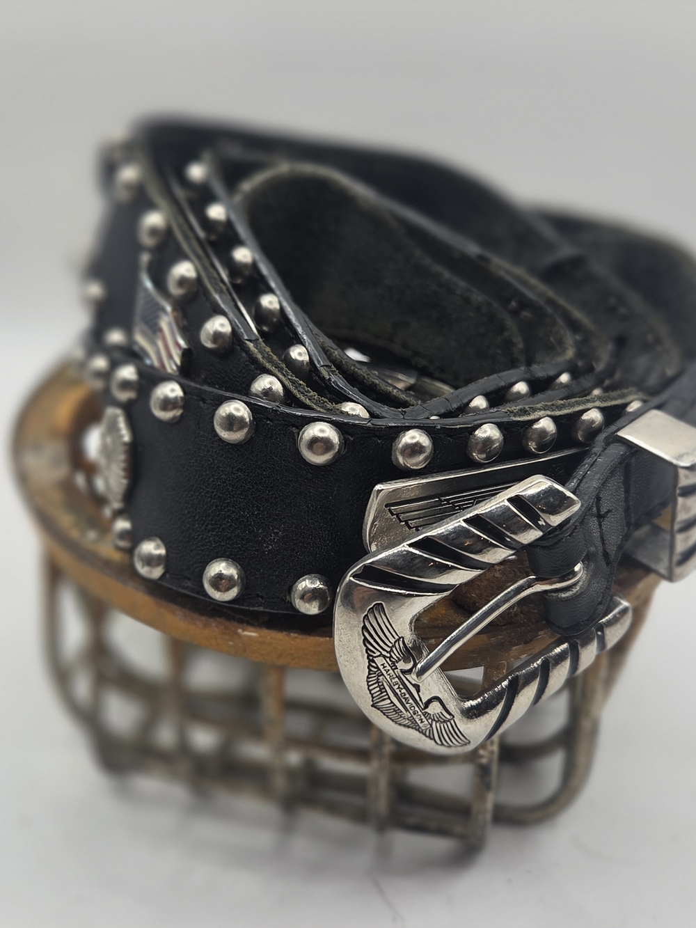 Vintage Harley-Davidson Leather Belt in black cowhide leather